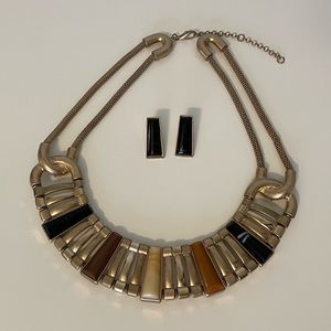 Black and gold necklace + earrings